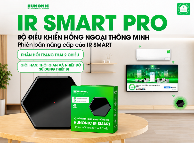 Bộ điều khiển hồng ngoại wifi Hunonic IR Smart Pro, điều khiển Tivi, Điều Hoà qua điện thoại